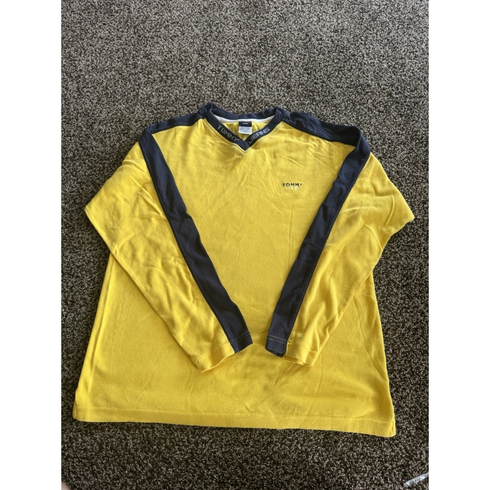 Y2K Tommy Jeans Hilfiger Longsleeve XL Oversized Baggy Spellout Yellow
